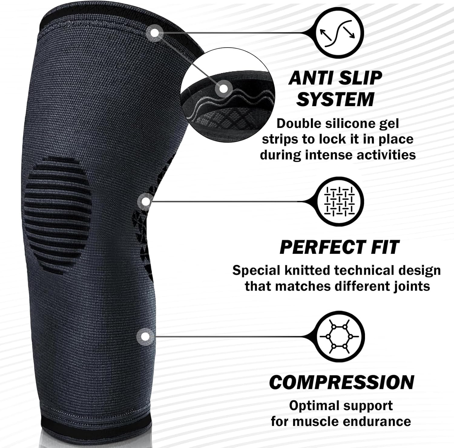 POWERLIX Knee Compression Sleeve (Pair) - Best Knee Brace for Knee Pain for Men & Women – Knee Support for Running, Basketball, Volleyball, Weightlifting, Gym, Workout, Sports