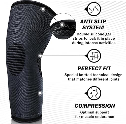 Vista 108 de POWERLIX Rodillera de compresión (par) – La mejor rodillera para el dolor de rodilla para hombres y mujeres – Soporte de rodilla para correr