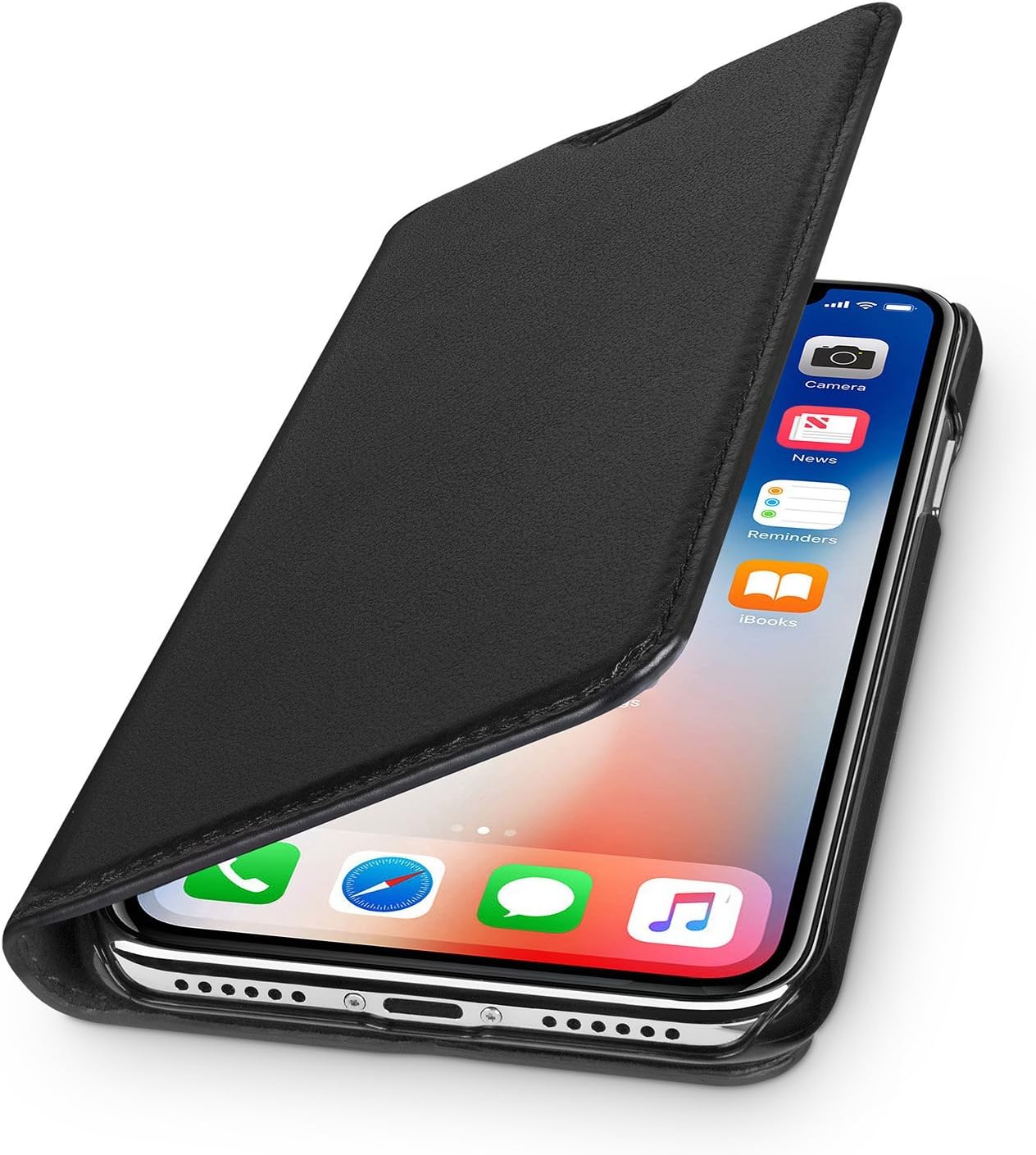 WIIUKAGenuine Leather Case - TRAVEL - for Apple iPhone X and XS Premium Wallet Slim Black Design Cover with Card Holder and Stand Function