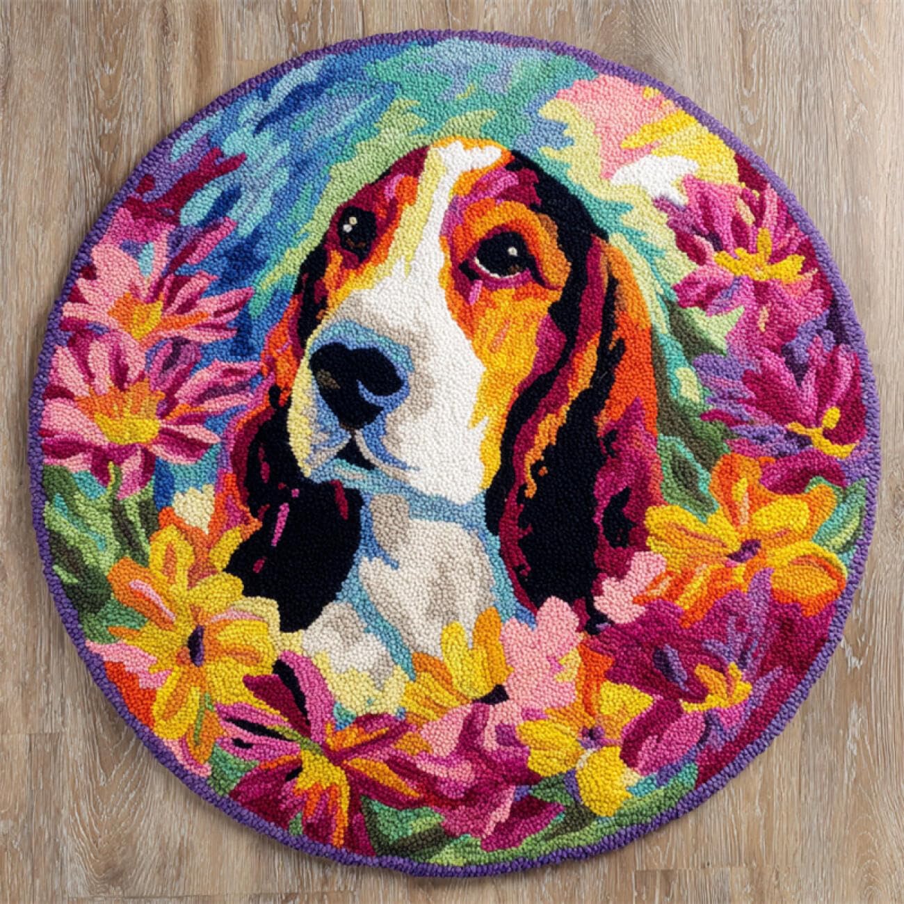 Kitquiver Dog Animal Latch Hook Craft Kits Color Basset Dog DIY Rug Making Craft Kits with Yarn & Canvas and Crochet Needle Embroidery Decoration 80x80cm