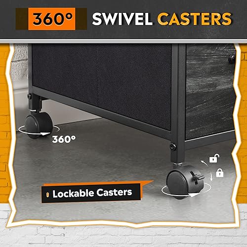 Miniatura 36 de DEVAISE Archivador móvil de 3 cajones, soporte de impresora rodante con estante de almacenamiento abierto, archivador lateral de tela para tamaño A4