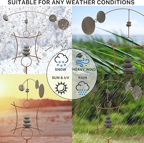 Miniatura 2 de Escultura cinética de viento Zen Garden Spinner | Decoración de patio de arco equilibrado con mojón de roca y estaca | Relajante paleta de viento de