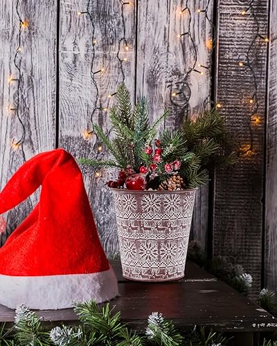 Miniatura 5 de Cubos de metal galvanizado rojo de Navidad, 6 macetas rústicas de hojalata con orificio de drenaje y enchufe, regalo de Navidad, maceta vintage para