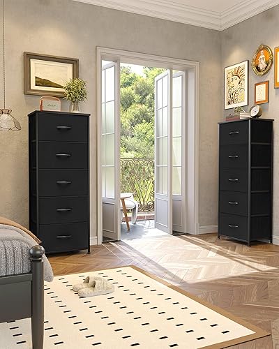 Miniatura 9 de Crestlive Products Torre de almacenamiento vertical para aparador, marco de acero resistente, parte superior de madera, contenedores de tela fáciles