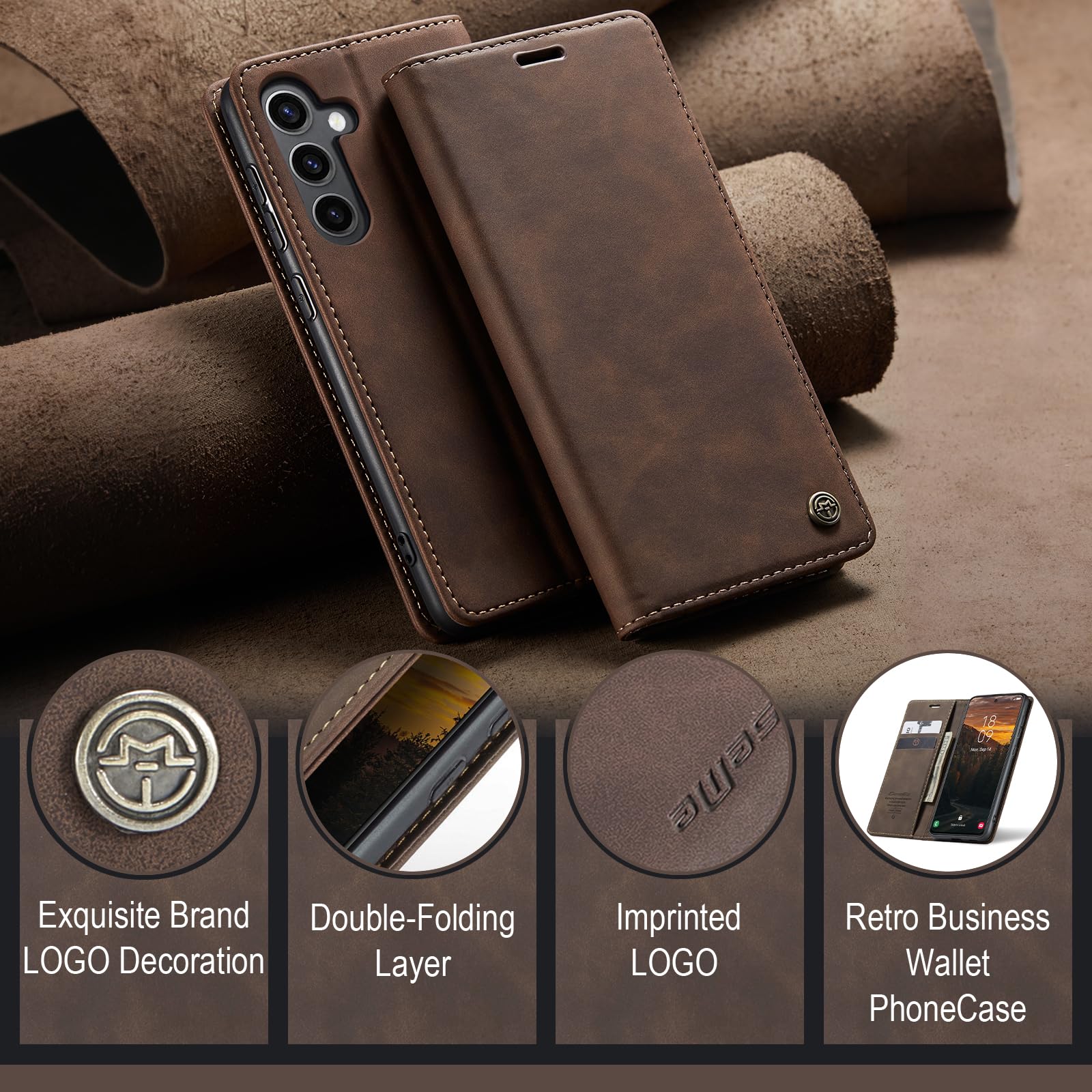 for Samsung Galaxy S24 Plus Case, Flip Wallet Leather Case with Card Holder Magnetic Closure Shockproof Kickstand Protective Phone Cases Cover for Galaxy S24 Plus 5G Cover,Coffee — view 3
