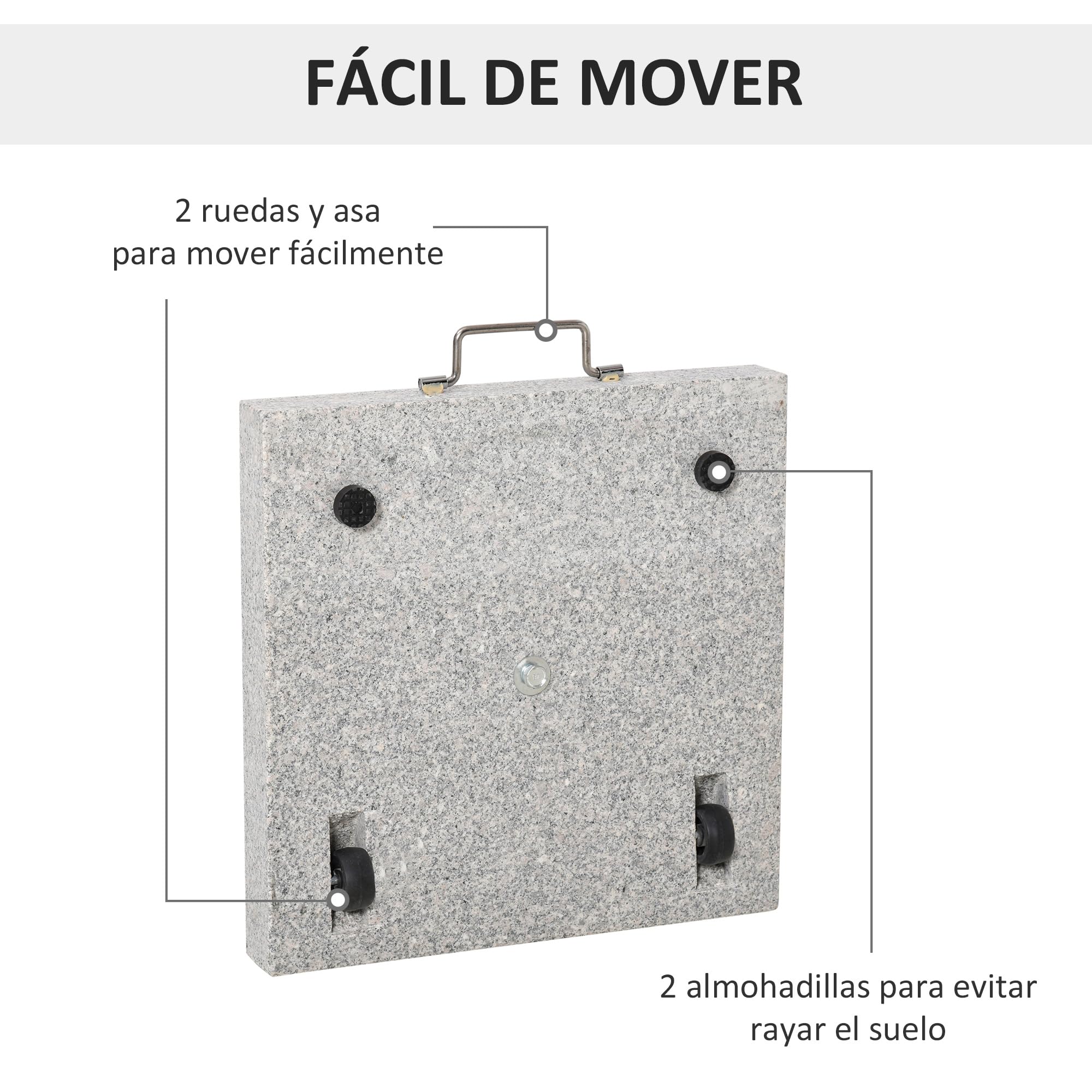 Outsunny Base de Sombrilla Exterior Universal 25 kg de Mármol con 2 Ruedas y Asa de Transporte Tubo de Ø35/38/48 mm Soporte de Parasol para Jardín Balcón Patio 40x40x36 cm Gris