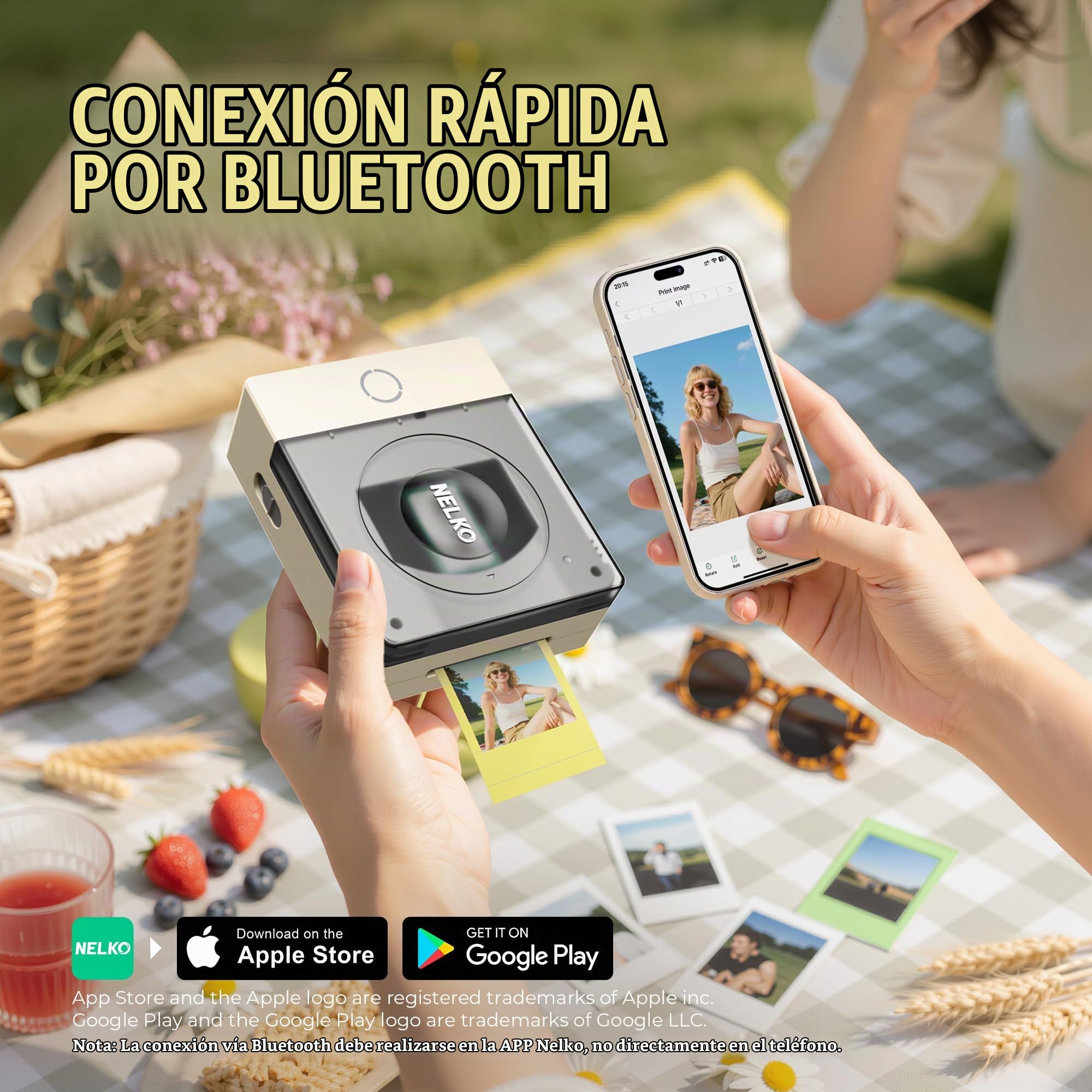 Nelko Impresora Fotográfica Portátil PP02, Bluetooth, Resolución 600 dpi, Edición vía App, Color Marfil
