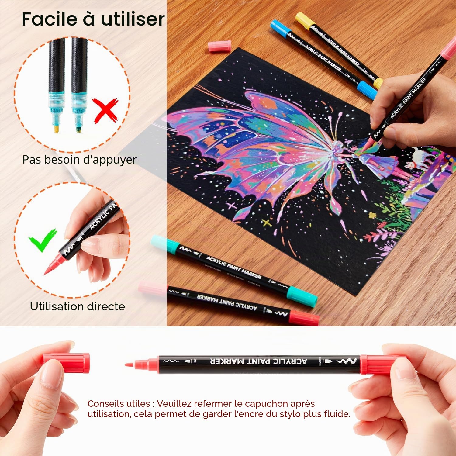 Shuttle Art Feutre Acrylique, 80 Couleurs Marqueurs Peinture Acrylique à Double Pointe (Pinceau et Fine), Marqueur Acrylique sur Céramique Toile Plastique, Feutre Peinture pour Calligraphie, Bricolage
