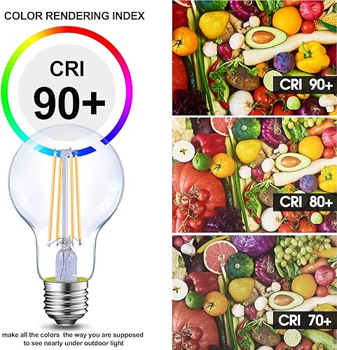 Miniatura 3 de Energetic Bombillas LED de filamento regulables, 8 W, equivalente a 60 W, blanco cálido 3000 K, vidrio transparente clásico, bombilla LED A19,