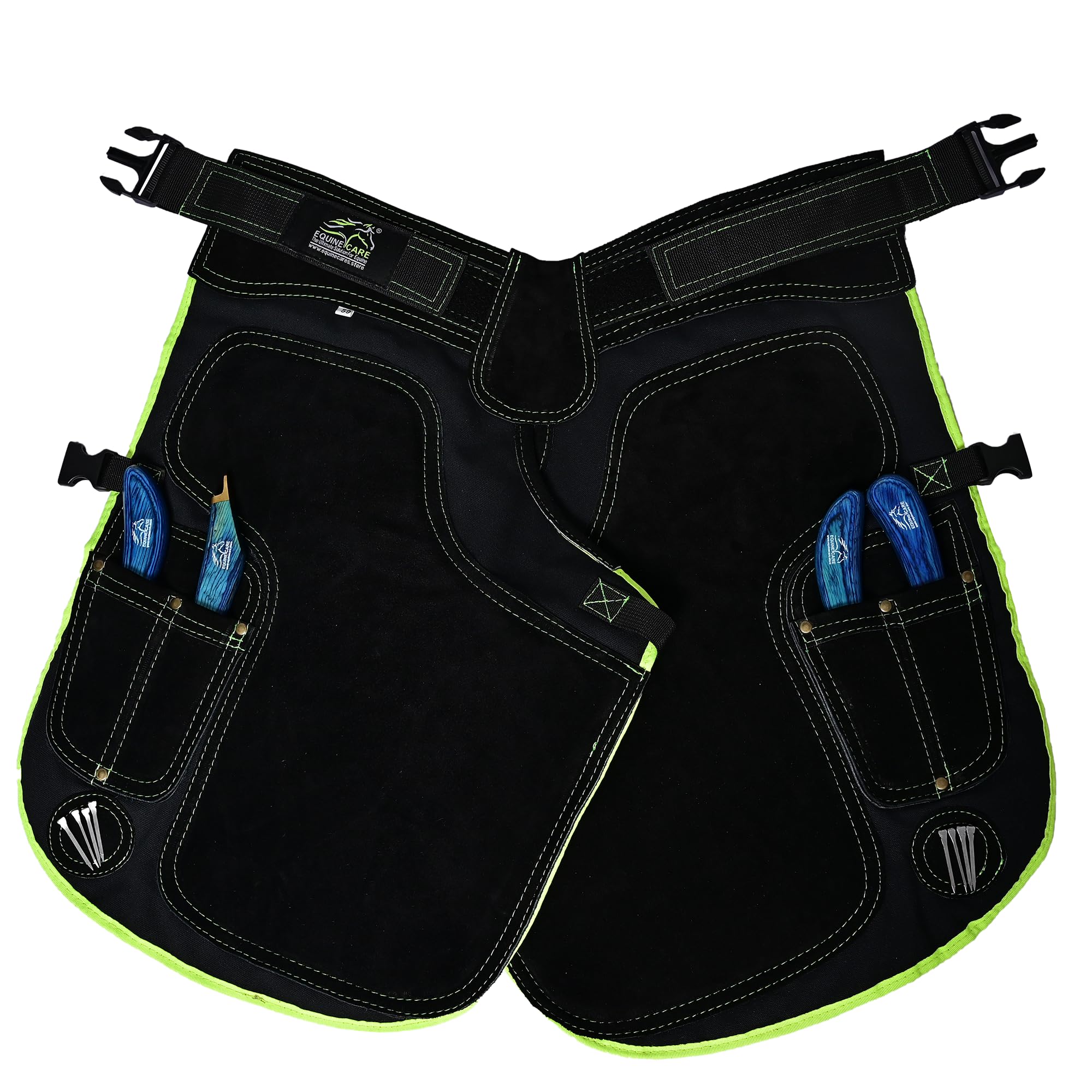 Equine Care Women’s Farrier Apron Chaps 23″ – Leather & Canvas, Adjustable 28–52″ Waist, EVA Padded Knees, Lumbar Support, 4 Knife Pockets & Nail