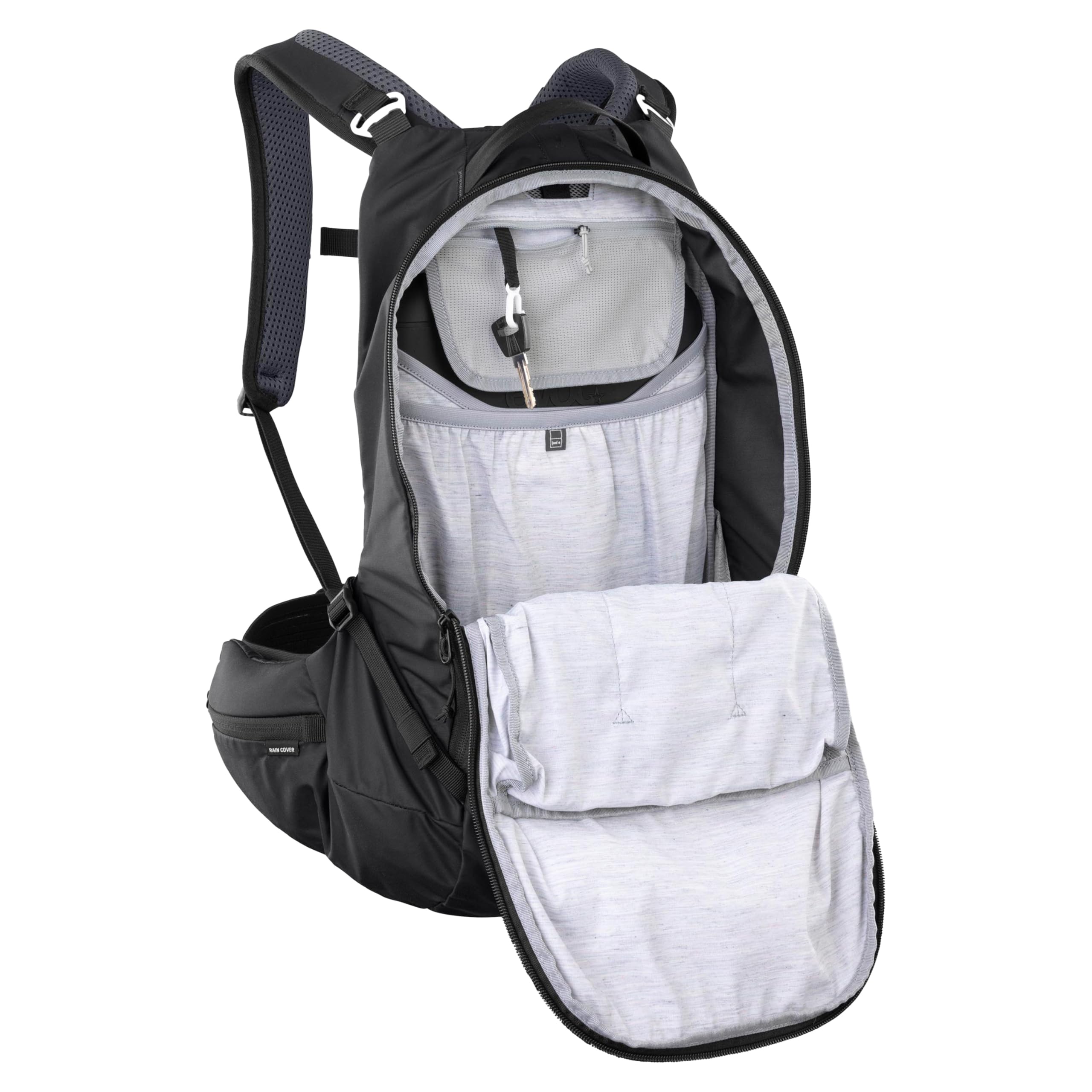 EVOC TRAIL PRO BLACKLINE 16 Sac à dos de protection (sac à dos léger avec protection dorsale, compartiment pour poche à eau inclus, ajustement optimal, L/XL), Noir