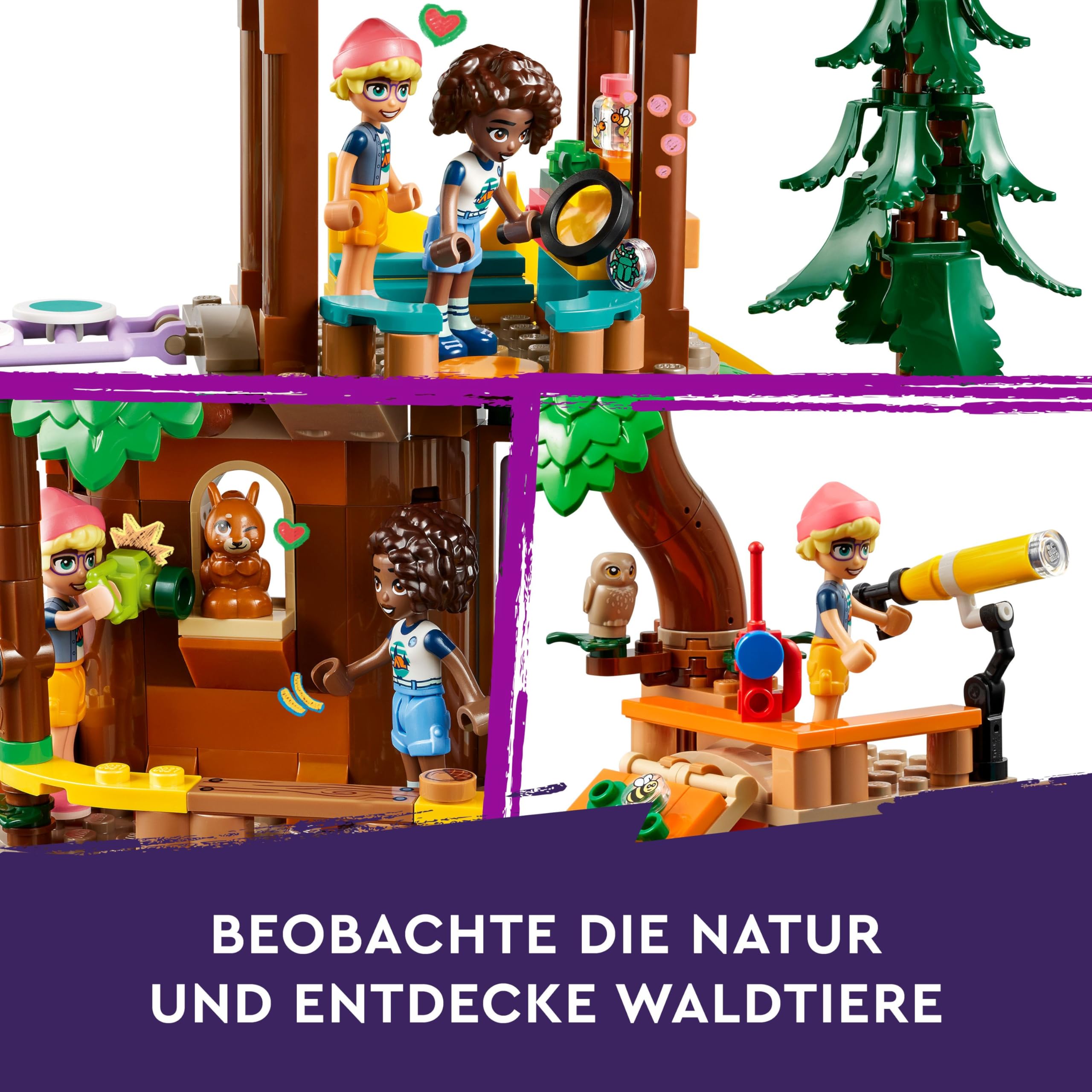 LEGO Friends Baumhaus im Abenteuercamp, Spielset für Mädchen und Jungen ab 8 Jahren mit 5 Spielfiguren und 5 Tieren, Geschenkidee für kreatives Spielen, Sportspielzeug, Puppenhaus 42631