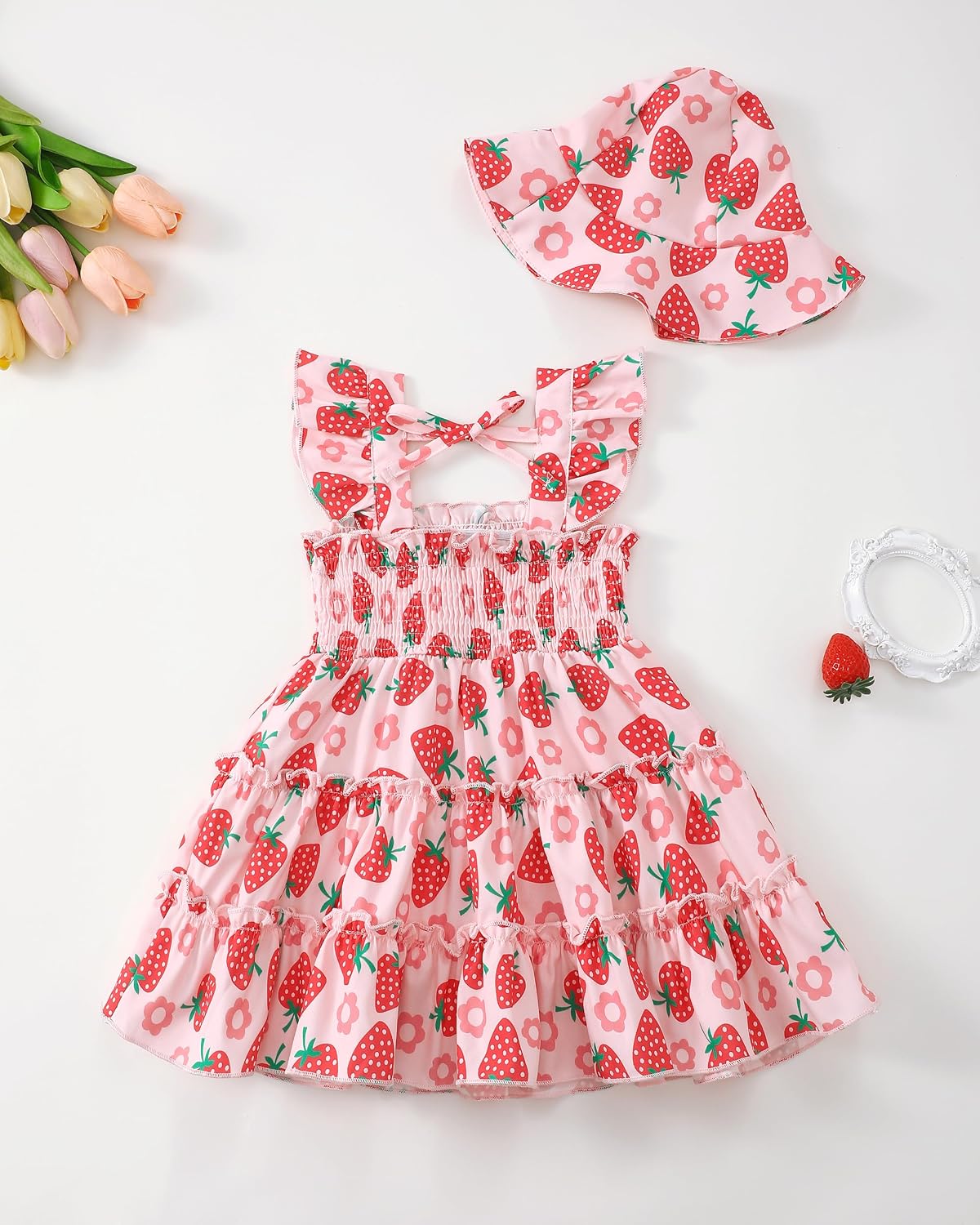 SODLON Kids Toddler Dress Baby Girl Summer Clothes Sleeveless Ruffle Smocked Dresses Little Girls Casual Boho Beach Sundress
