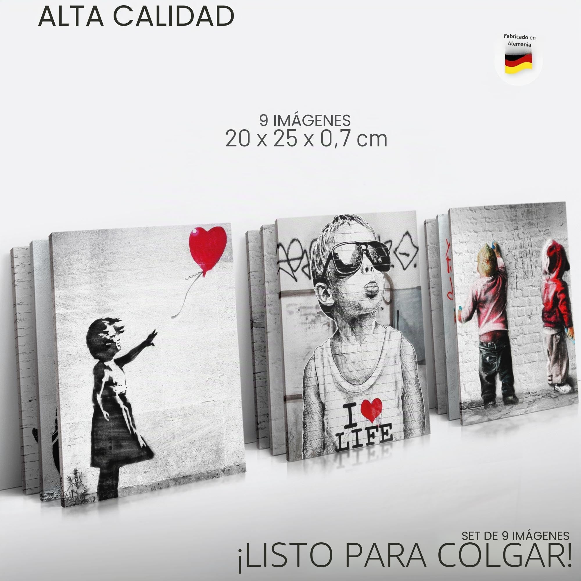Novart Set de Decoración de Pared con Cuadros Banksy Cuadro - LISTO PARA COLGAR - No Necesita Marco - Dormitorio Salón Cocina - N024991a