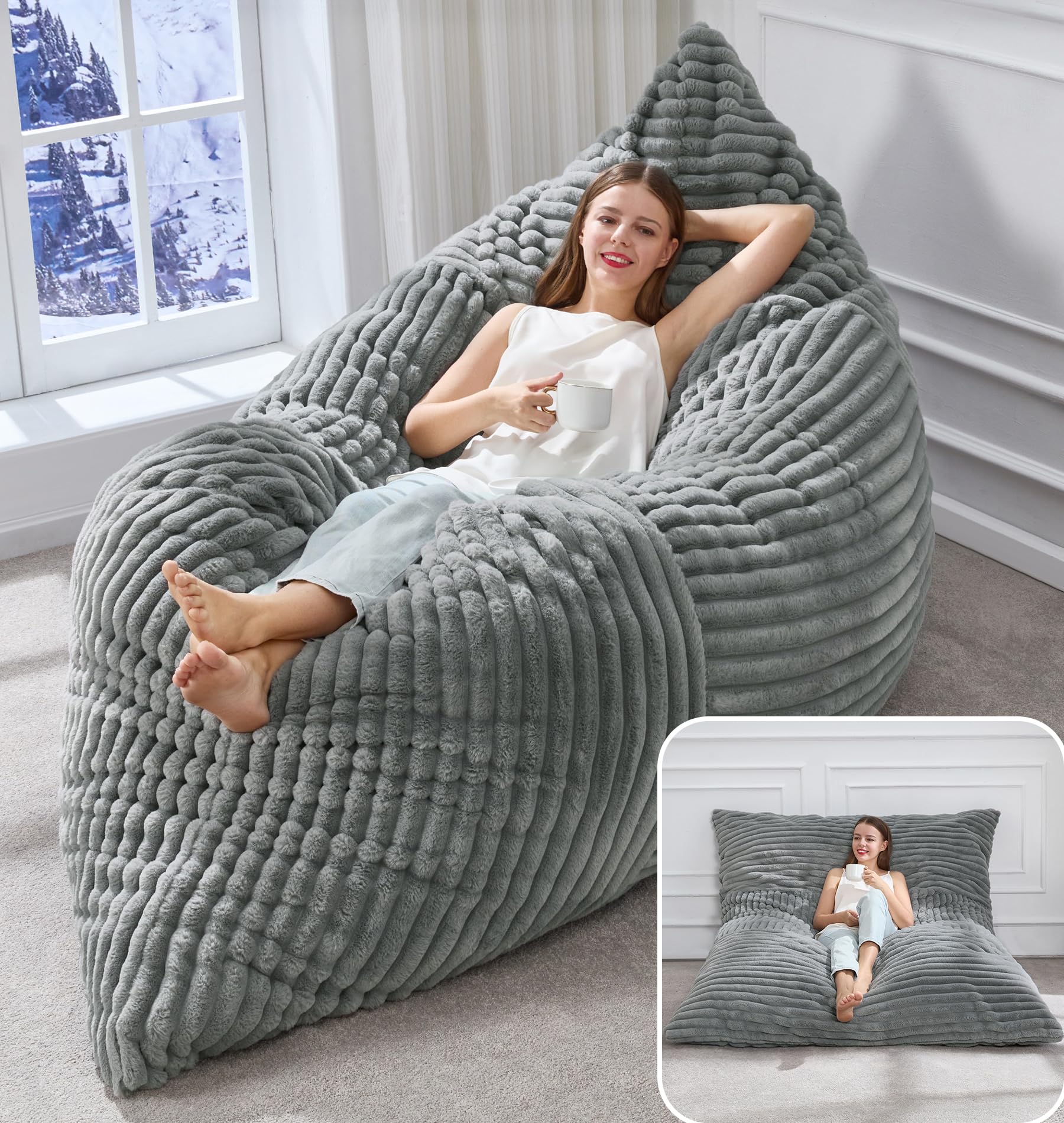 Hobestluk Adult Bean Bag Chair 3 in 1 Convertible Large Bean Bag Sofa