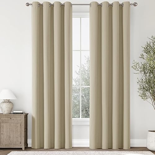 Miniatura 154 de ChrisDowa Cortinas 100% opacas de abedul liso de 96 pulgadas de largo, 2 paneles para dormitorio, sala de estar, oscurecimiento de la habitación de