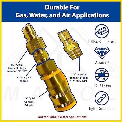 Miniatura 4 de Kit de conector de conexión y desconexión rápida de gas QDD LP de 12 pulgada 18654 Cubierta antipolvo de latón macizo de 12 pulgada NPT macho x