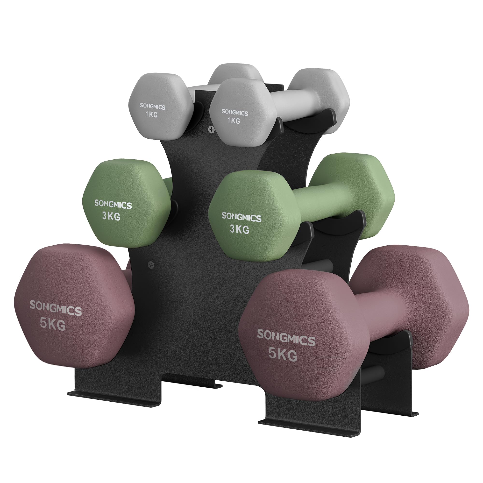 SONGMICS Dumbbell Set, 2 x 3 kg, Neoprene Matt Coating, Non-Slip, Strength Training, Home, Red SYL66RD