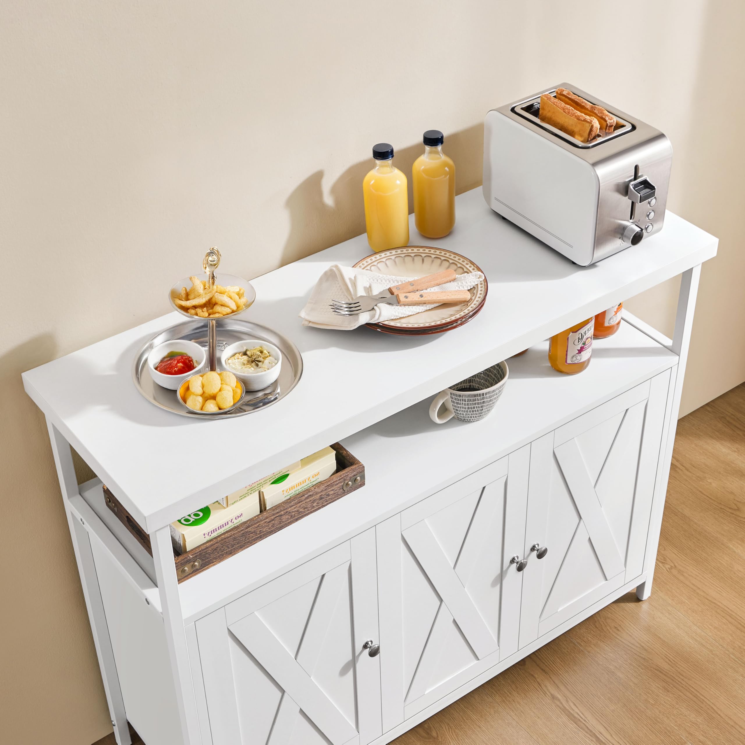 Yaheetech Credenza a 3 Ante Mobile da Cucina Armadietto Organizzatore con Ripiani Regolabili e Scomparto Aperto 100x35x81,5 cm per Sala da Pranzo e Soggiorno