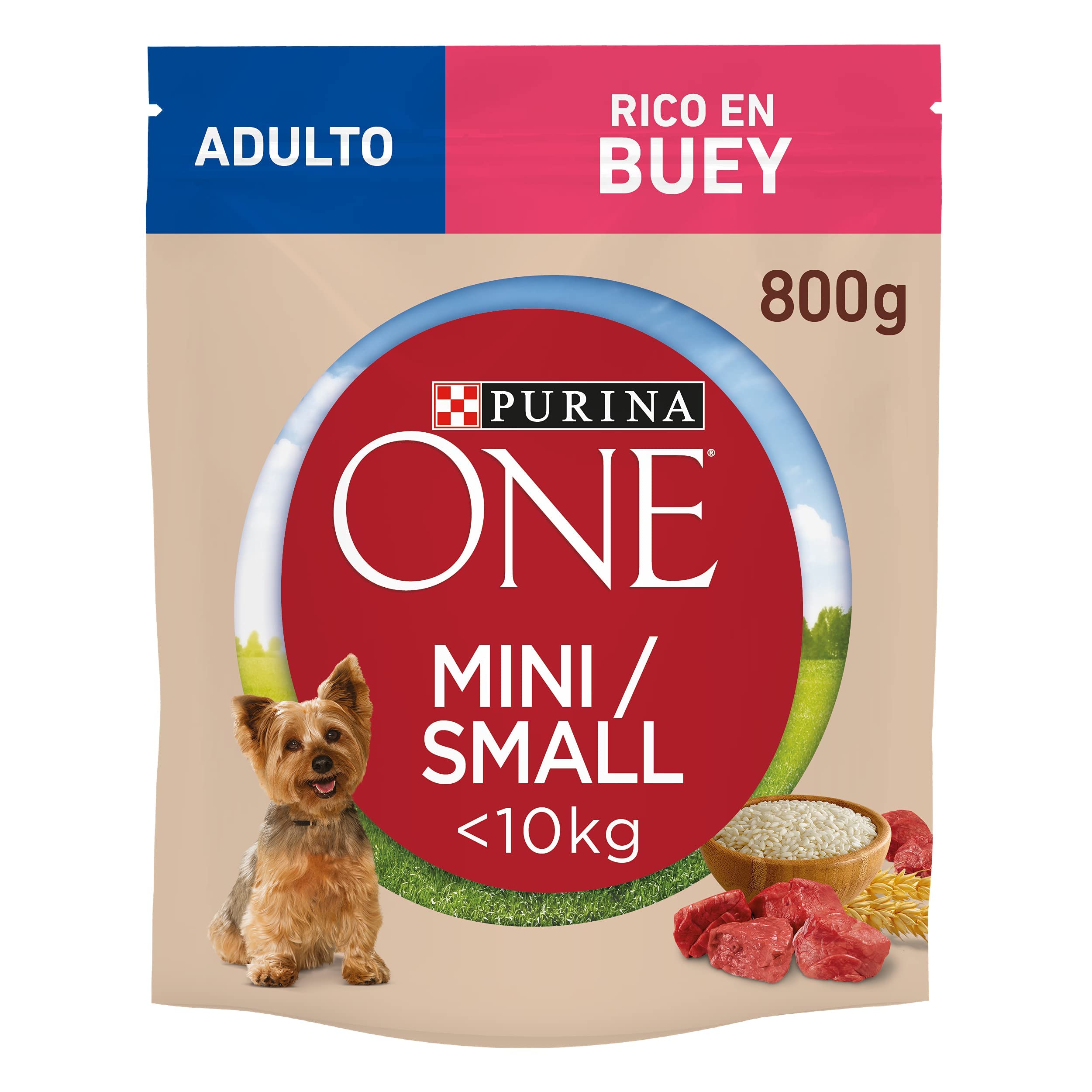 PURINA ONE MINI Pienso para Perro Adulto Buey y Arroz 8 x 800 g