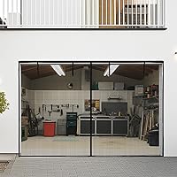 Vista 2 de LOOBANI Puerta mosquitera de garaje de 8 x 7 pies: resistente cierre magnético para puerta de garaje 1 coche, pantalla de red retráctil enrollable