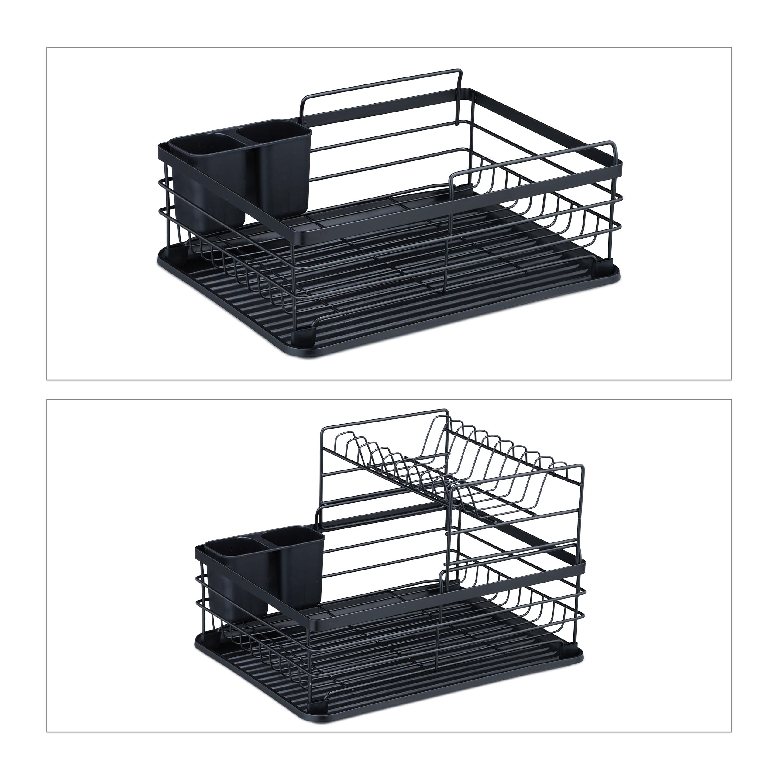Relaxdays Abtropfgestell Geschirr, aus Metall, HxBxT: 18 x 42,5 x 31,5 cm, Geschirrtrockengestell für die Küche, schwarz