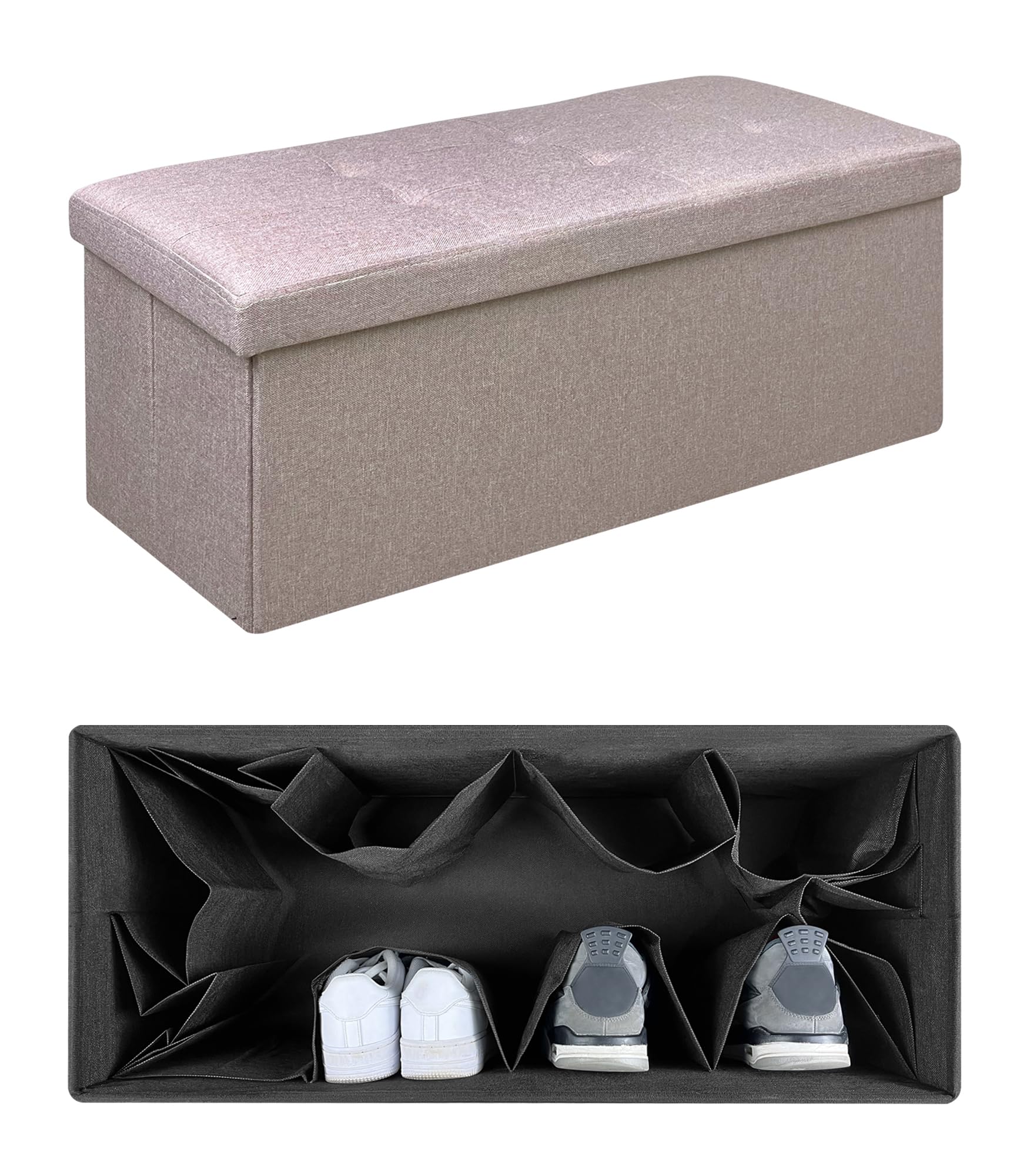 SONGMICS Pouf Pieghevole, Cassapanca in Velluto, Contenitore con Coperchio, Poggiapiedi, 31 x 41 cm, Portata 130 kg, per Corridoio, Soggiorno, Camera da Letto, Bianco Crema LSF200W01
