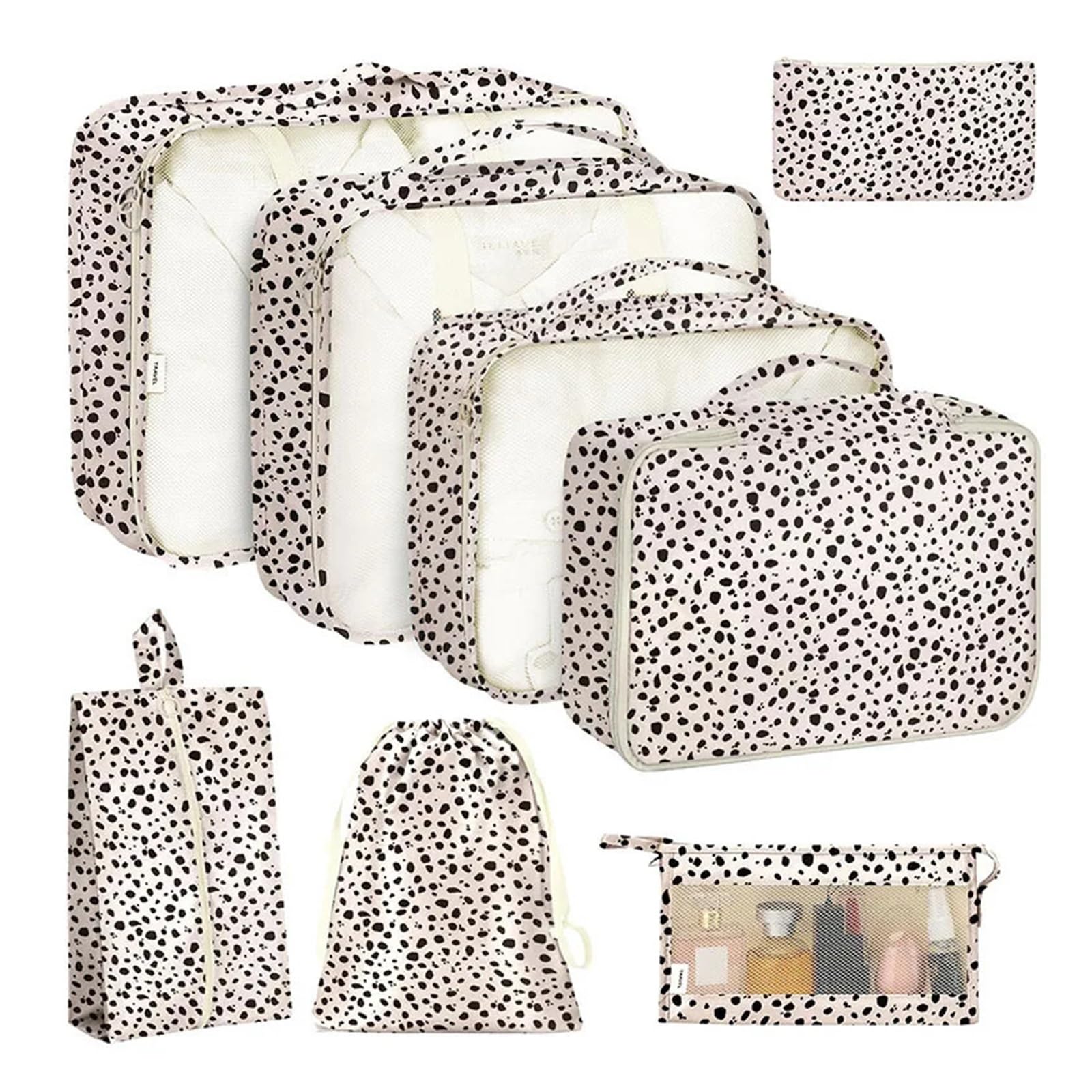 Luggage Organiser Set 8 Piece Leopard Print Travel Suitcases Bags Solid Color Luggage Wardrobe Storage Underwear Shoes Packaging Cubes