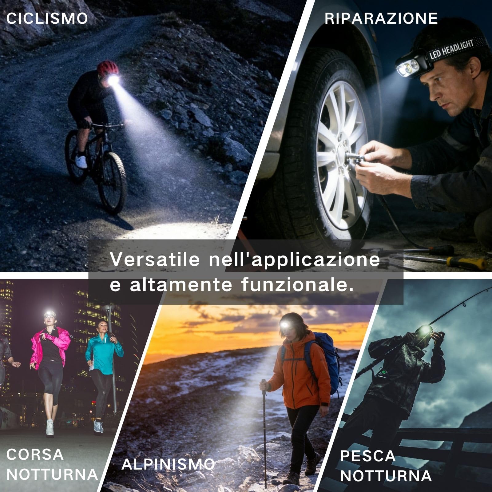 Lampada con Sensore di Movimento, Lampada Frontale Adatta per il Ciclismo e la Corsa, Illuminazione Regolabile su Quattro Livelli, Attrezzatura da Pesca Adatta all'illuminazione Notturna