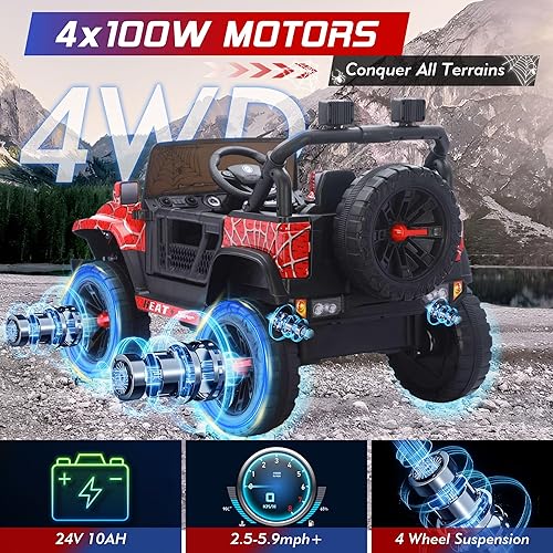 Miniatura 2 de Juguetes de paseo de 24 V para niños, camión eléctrico 4WD de 2 plazas con control remoto parental, vehículos a batería para niños y niñas, 3