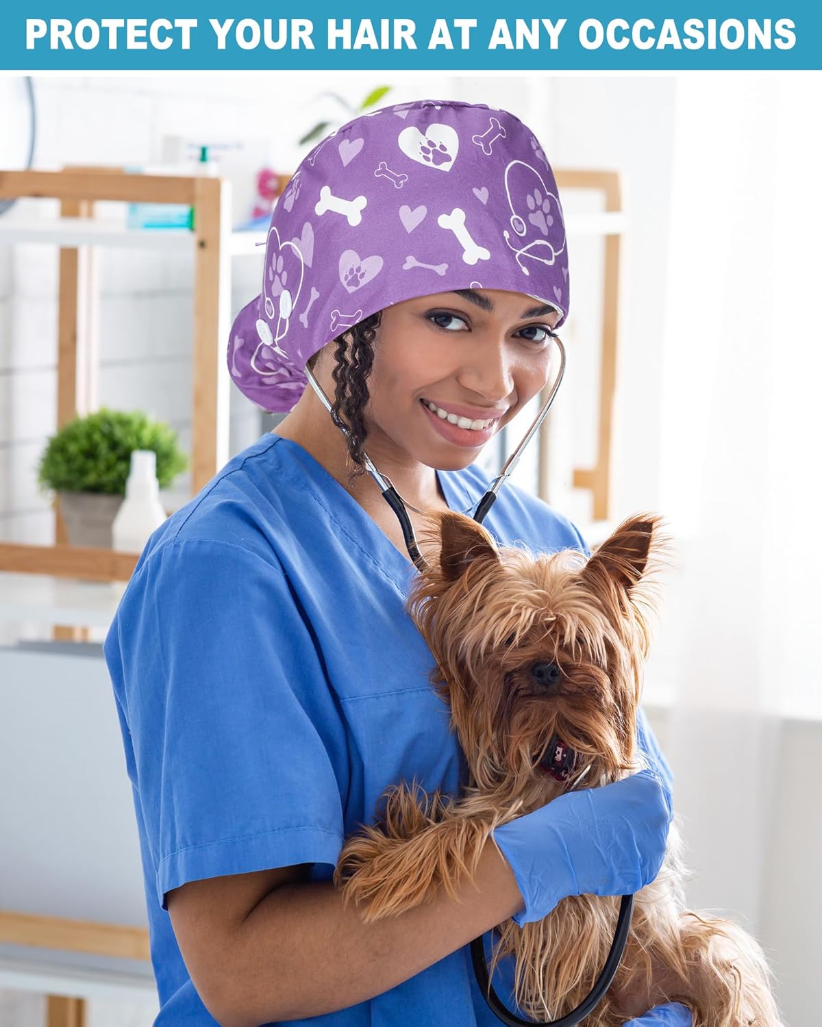 6 Pcs Satin Lined Scrub Caps Women Nurse Surgical Hat with Buttons Ponytail Working Adjustable Shower Caps Tie Back - Image 6