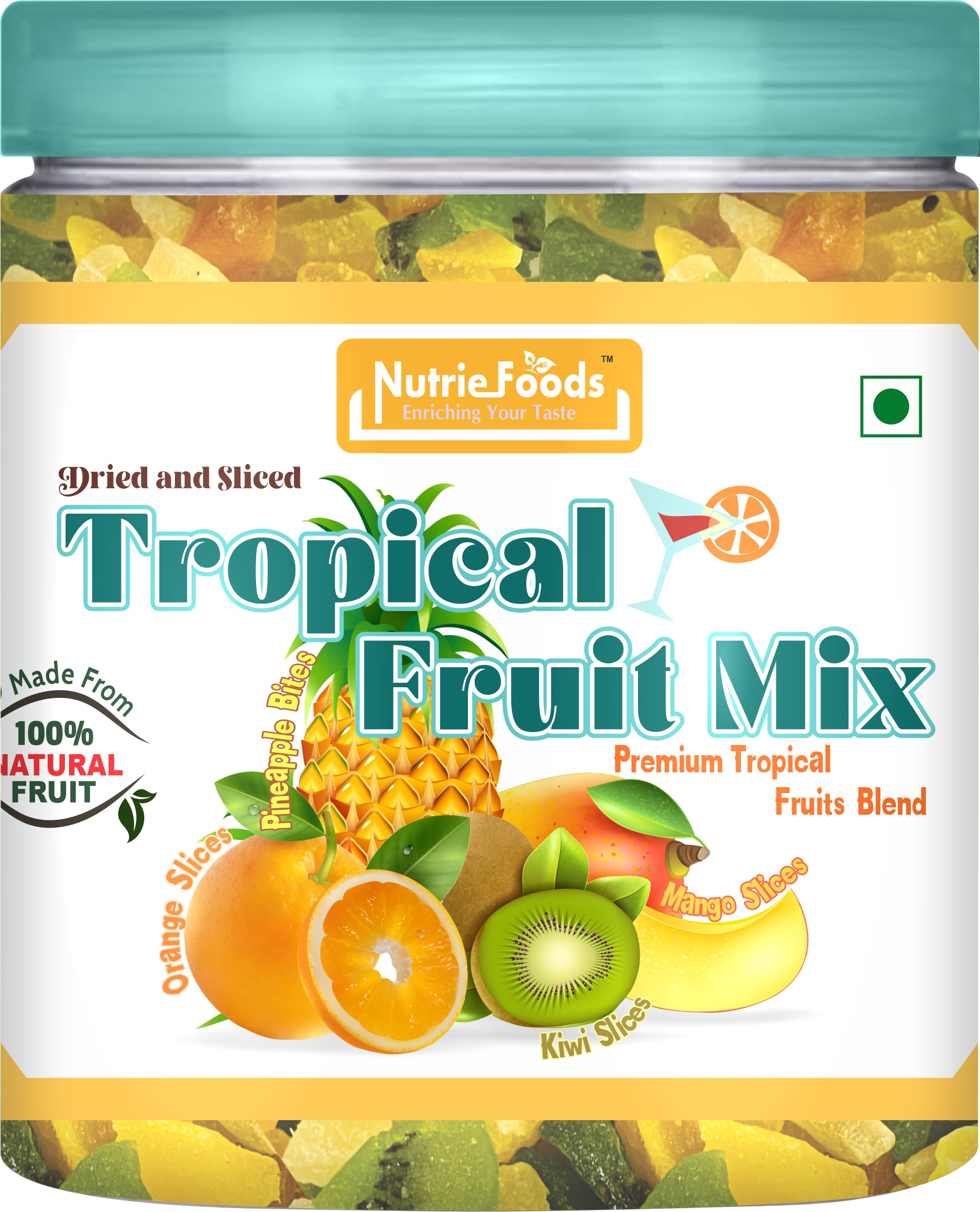 Nutriefoods Premium Tropical Dried Fruit Mix - Blend of Dried Mango, Kiwi, Pineapple, and Oranges (250gm)