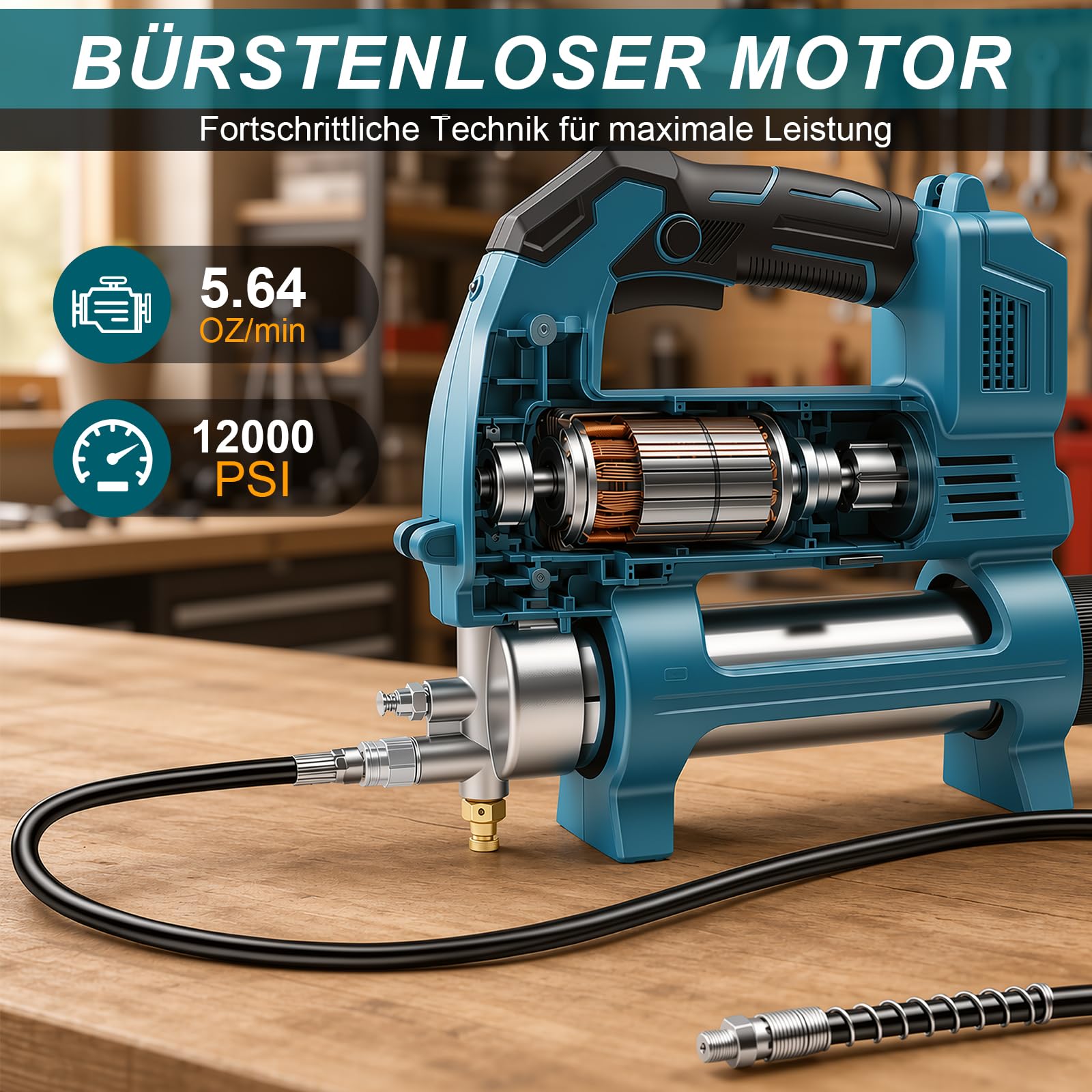 Akku-Fettpresse für Mak-ita 18V Akku, elektrische Fettpresse mit 30cm 90cm Hochdruckschlauch, 12000 PSI Druck, perfekt für LKWs, Bauernhöfe, BAU und DIY (ohne Akku)
