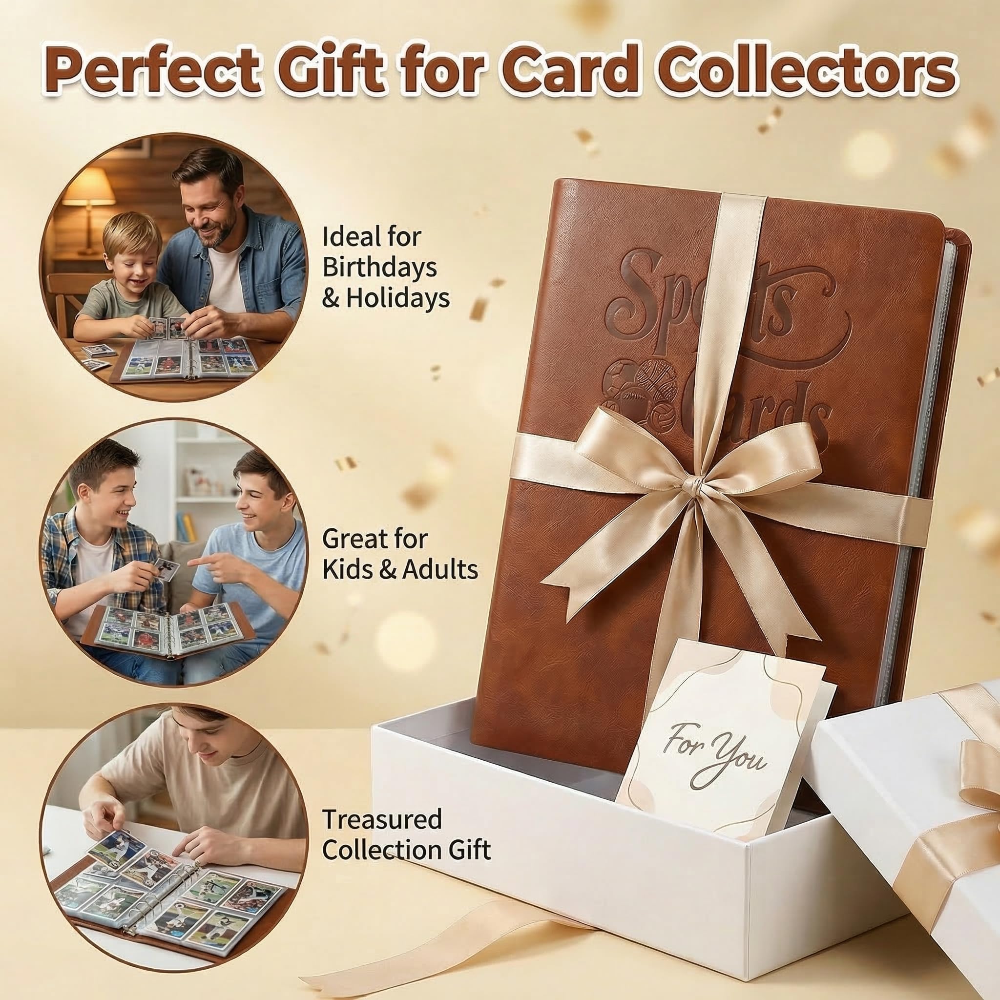 Carpeta de cuero para tarjetas deportivas con 600 bolsillos, 4 bolsillos de doble cara con 75 fundas, carpeta de colección de tarjetas recargables de 6 anillos para tarjetas de béisbol