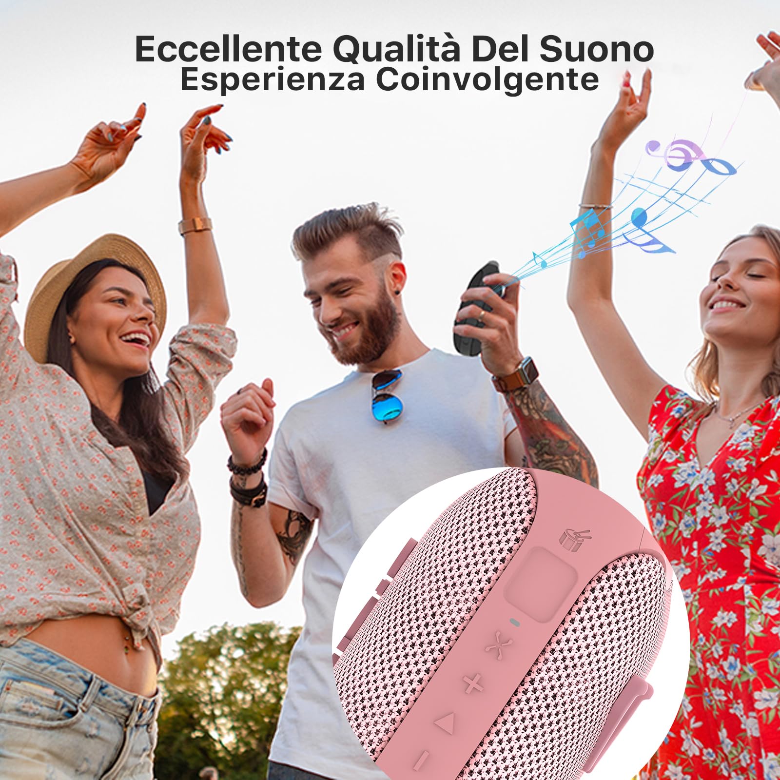 NOBIS Cassa Bluetooth Portatile Clip N1,Cassa Bluetooth Doccia IP68, Fino a 24h di Riproduzione, BT 5.3, Suono HD, Accoppiamento Stereo, EQ Mode e Modalità Beat