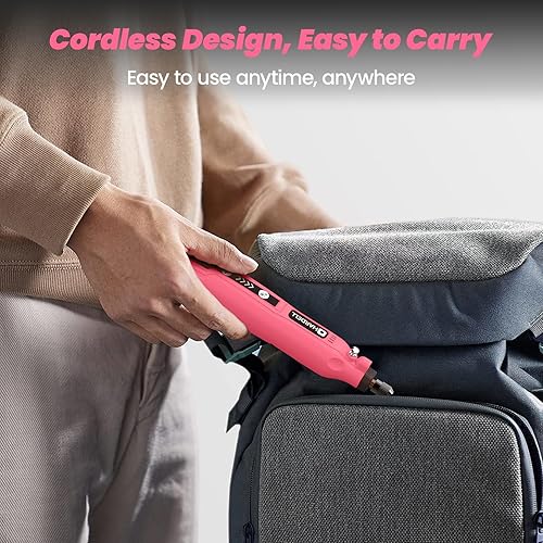 Vista 6 de HARDELL Mini herramienta giratoria inalámbrica, kit de herramientas rotativas recargables de 5 velocidades de 3.7 V con 61 accesorios, carga USB