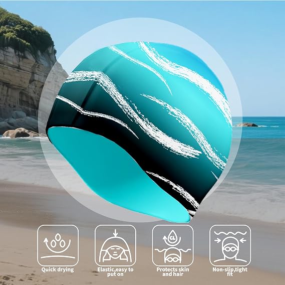 Swim Cap for Long Hair, Durable Silicone Swimming Caps for Women Adults Youths, Non-Slip Waterproof Swim Cap to Keep Hair Dry