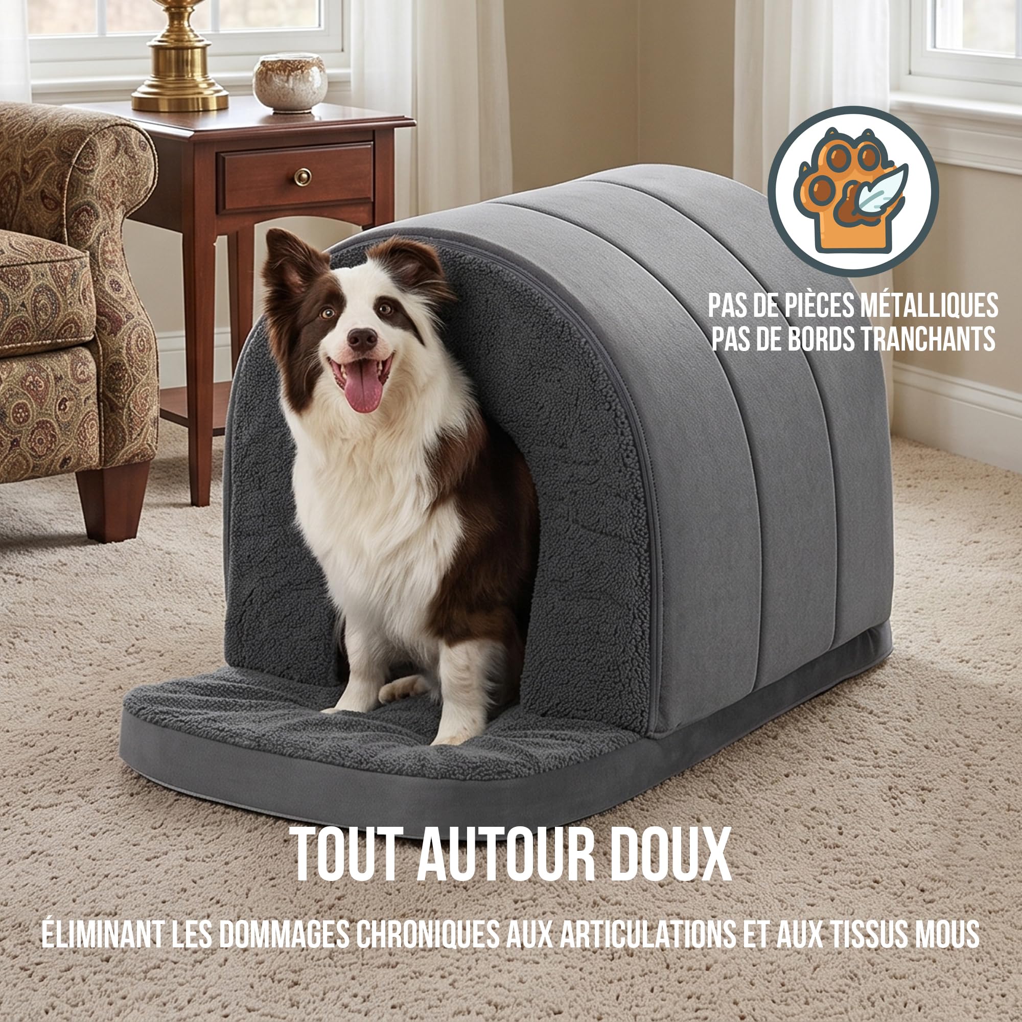 PELZIN Lit Orthopédique pour Chien Maisonnette – Chenil Intérieur avec Mousse Alvéolée (Type Œuf) – Abri surélevé pour Animal avec Grotte Couverte – Adapté à Une Caisse de 91 cm – 89x59 cm
