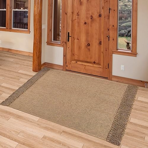 Miniatura 9 de Alfombra trenzada de algodón lavable de 3 x 5 con borlas, alfombra marroquí bohemia tejida a mano para patio, granja, sala de estar, comedor,