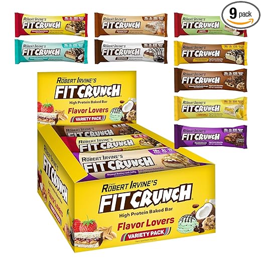 FITCRUNCH Snack Size Protein Bars, 6-Layer Baked Bar, 3g of Sugar, Gluten Free & Soft Cake Core (9 Count, Flavor Lovers)