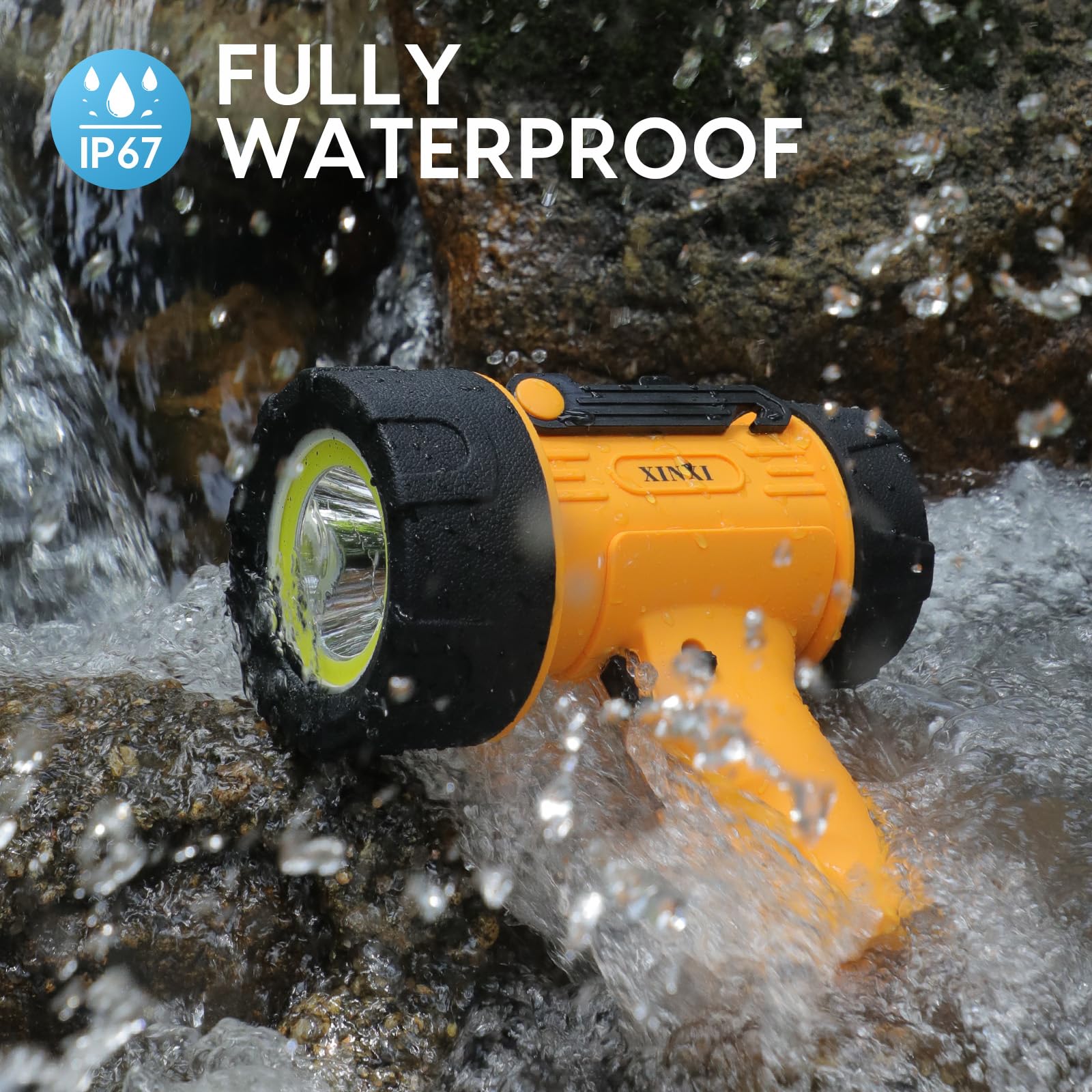 XINXI Rechargeable Spotlight with COB Floodlight, 6 Light Modes and USB Charger for Hiking, Boating, Hunting, IP67 Waterproof Handheld Flashlight with red Filter(Yellow)