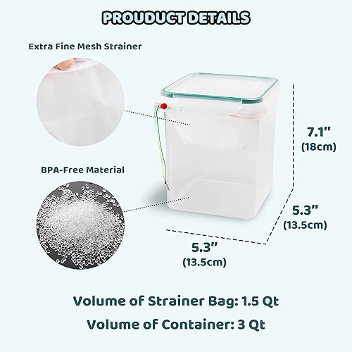 Miniatura 3 de JoyMech Colador de yogur griego, fabricante de yogur griego con bolsa de filtro de malla extrafina, sin BPA, hace yogur griego cremoso espeso, 1.5