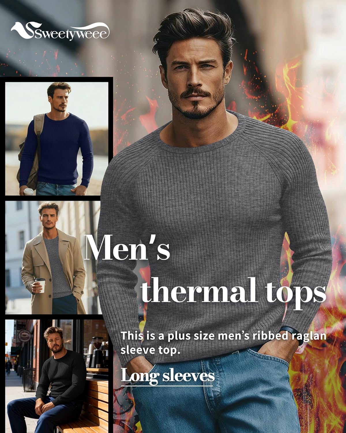 3 Pack Men's Big and Tall Thermal Shirts Ribbed Long Sleeve Cotton Crew Neck Tops Raglan Basic Undershirt - Image 3