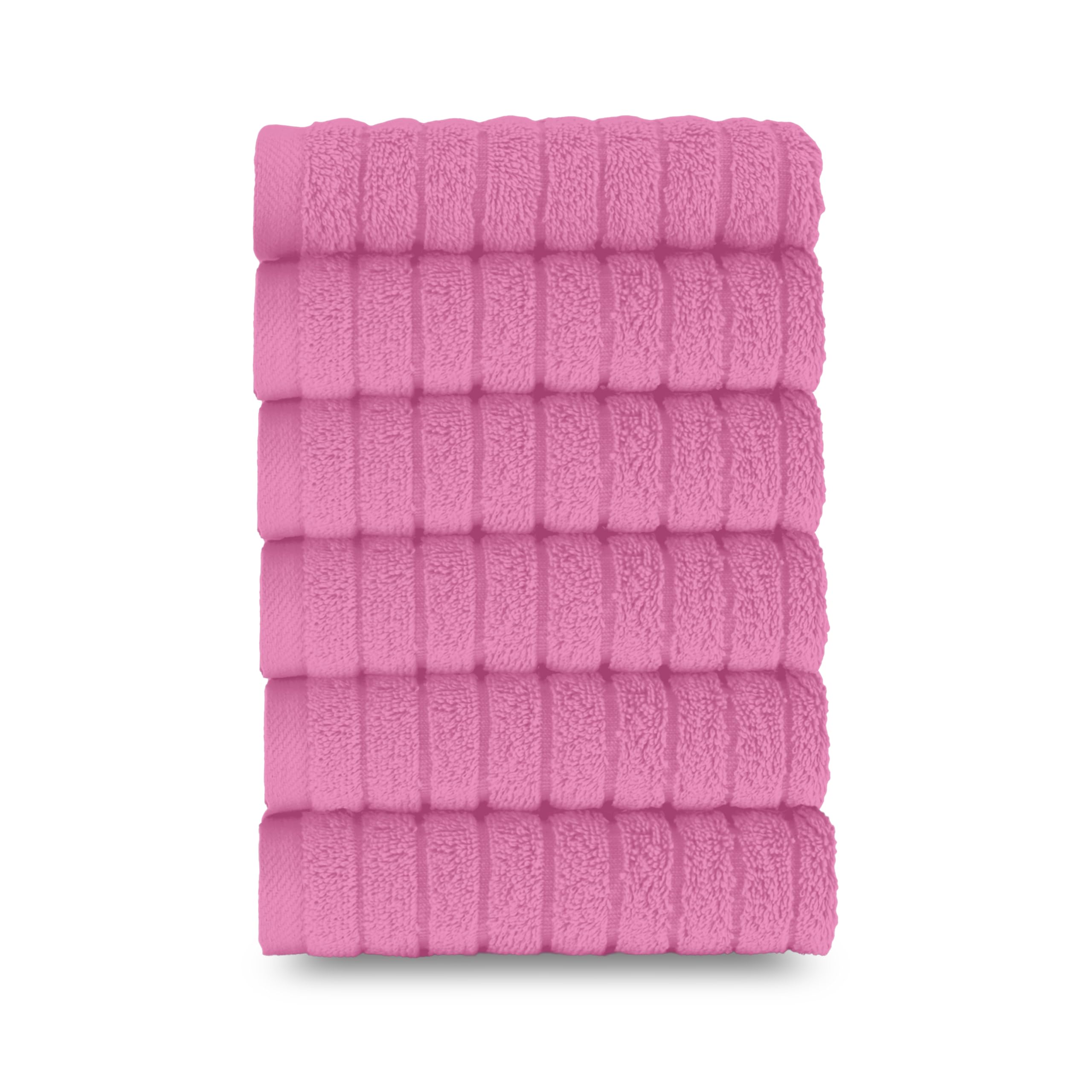 Elegant Comfort 100% Turkish Cotton Corduroy Ribbed Luxury Washcloths 6 Pack Soft 13 x 13 Inch - Higly Absorbent, Durable, Quick Dry, Spa Premium Hotel Quality for Bathroom or Travel, Light Pink
