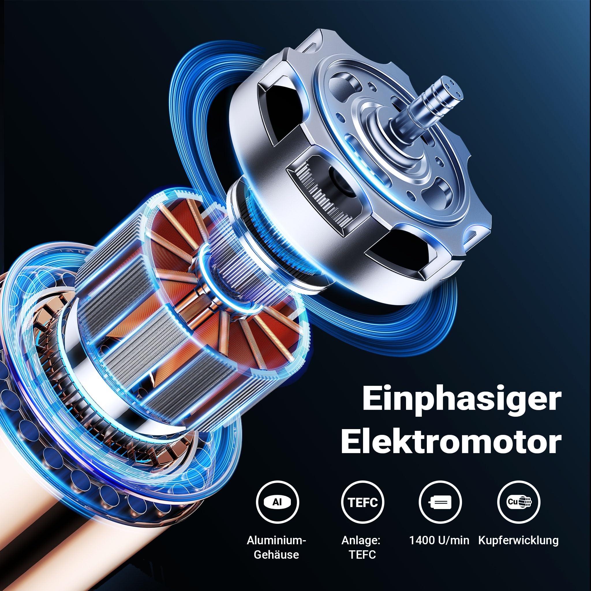 Wiltec Elektromotor 1-phasig, Elektro Motor 4-polig 0,37 kW, Einphasen Wechselstrommotor 1400 U/min, Induktionsmotor Aluminium, kompakter Motor
