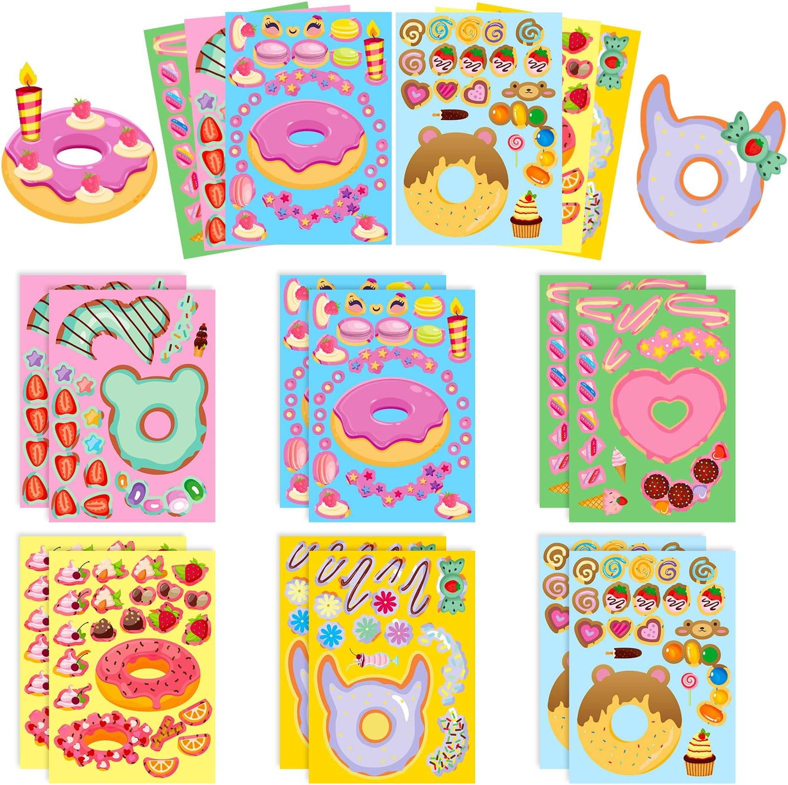 18 Sheets Make a Face Donut Stickers for Kids Make Your Own Dessert Stickers Mix and Match Sweets and Treats Fruit, Donut Themed Birthday Gifts DIY Art Crafts Donut Party Favors Supplies Decorations