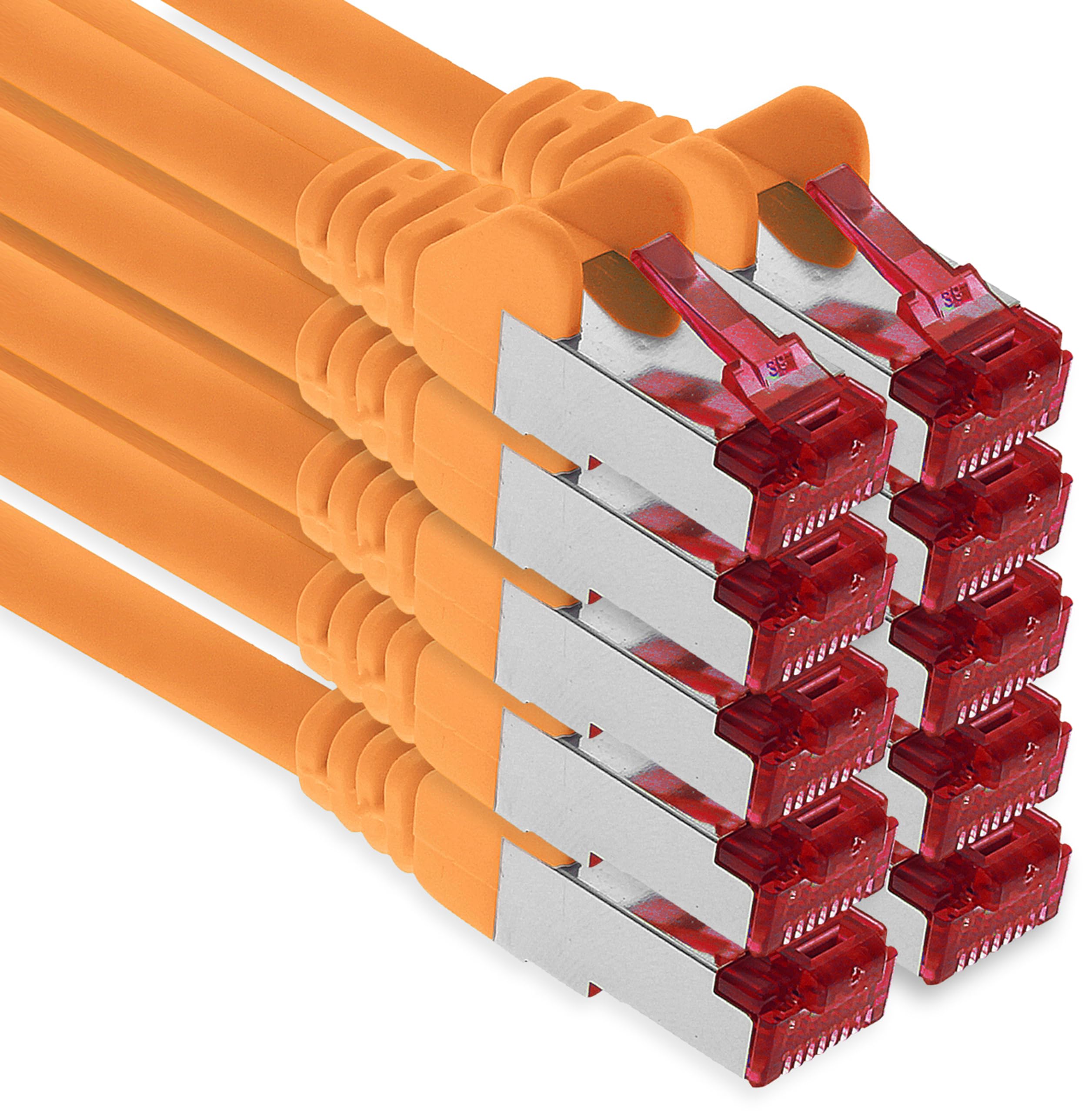 1aTTack.de - 10x 3 Meter CAT6 Patchkabel S/FTP PIMF Schirmung CAT.6 RJ45 Netzwerkkabel Ethernetkabel DSL LAN Router Switch Modem Patchfeld - orange - 10 Stück