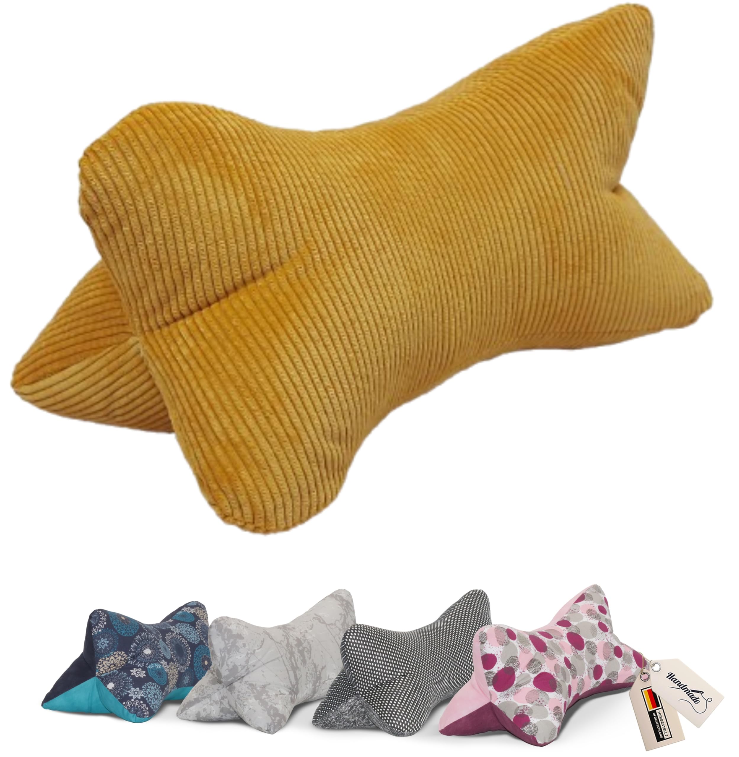 Leseknochen Nackenkissen Cord bequem und waschbar! Handgestopft und genäht in Deutschland - Nutzbar als Nackenrolle Kissen Nackenrolle (Senf)