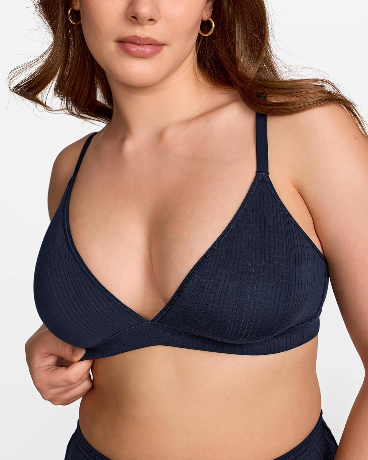 Women's Natrelax Triangle Bralette No Underwire Plunge Unlined Ribbed Soft Wireless Bra V Neck Sexy Everyday - Image 3