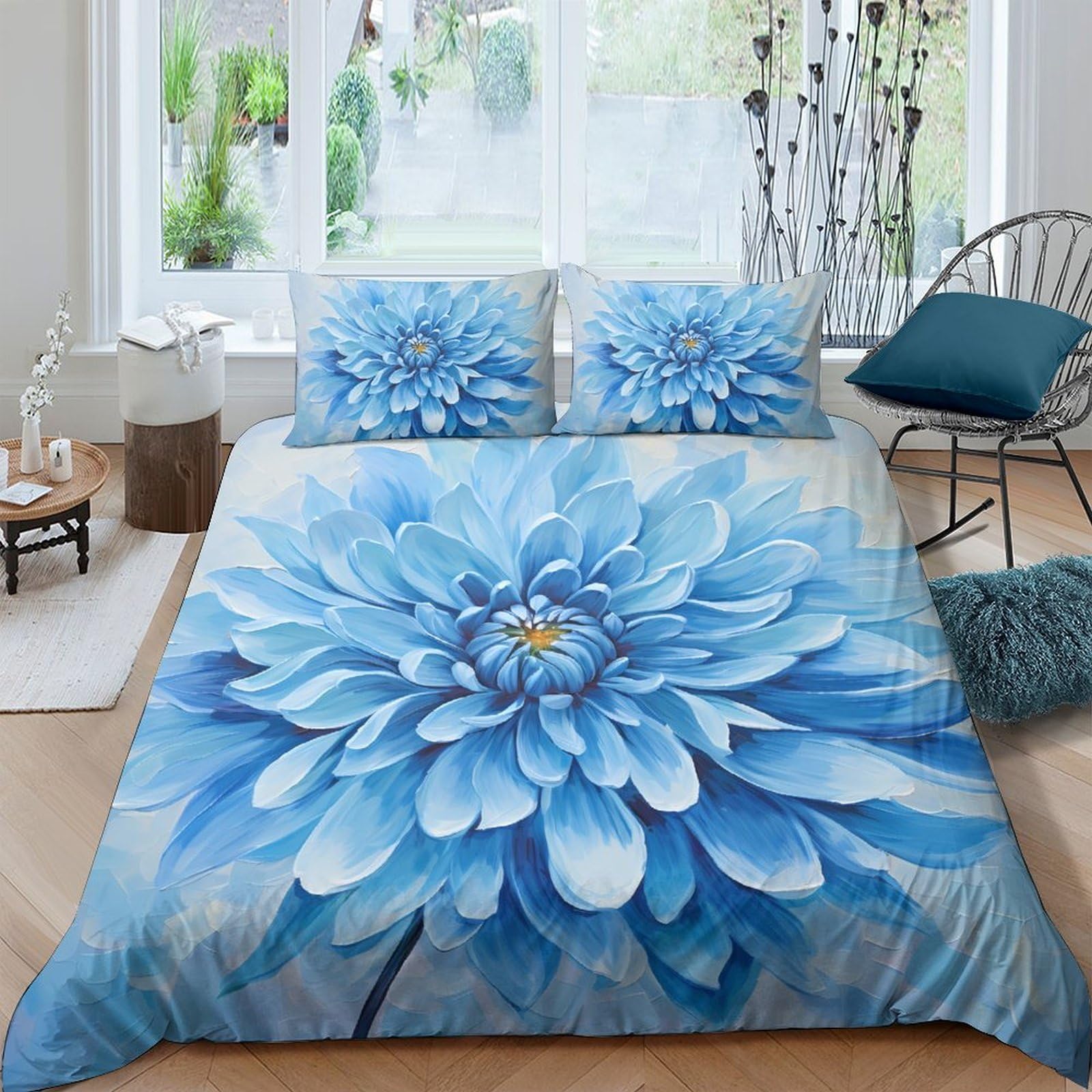 Ctjqhvkz Style-10 3D Printed Blue Flower Fitted Sheet Microfiber Soft Decorative Petal Mattress Cover For Bedroom Guest Room Dorm Decor Single（135X200cm）